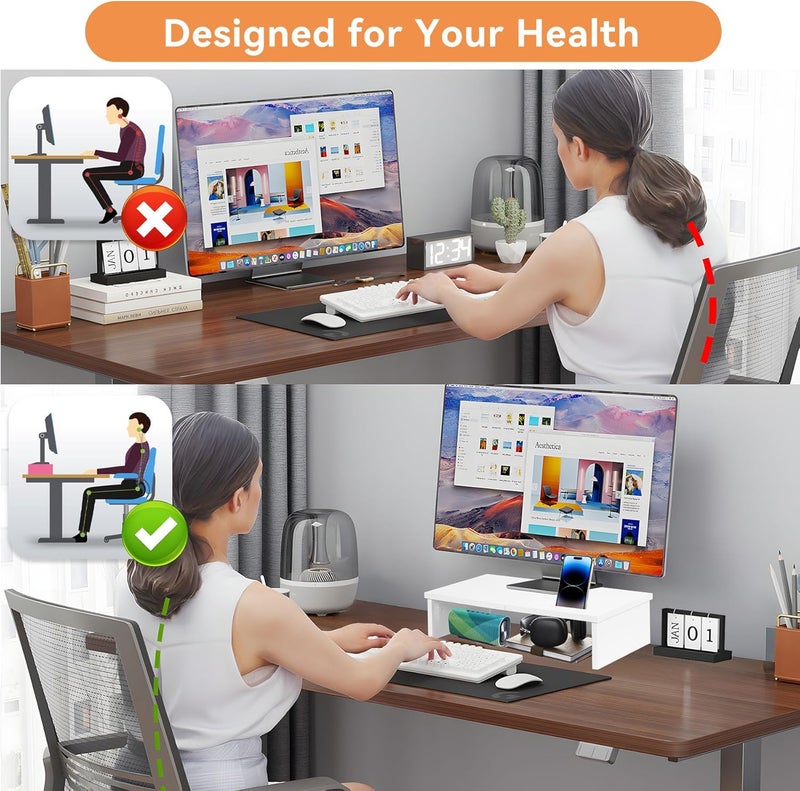 Qupui 21" Monitor Stand Riser with Phone Holder, Monitor Stand for Desk, Computer Monitor Stand, Desk Shelf for Top of Desk, Desktop Organizer for Laptop, Printer, TV - Image 5